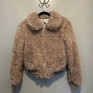 Princess Polly tan faux fur teddy bomber jacket